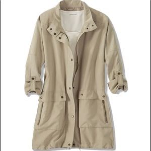 Coldwater creek Modern Tan Microfiber Trench Coat Jacket Womens  Size Large